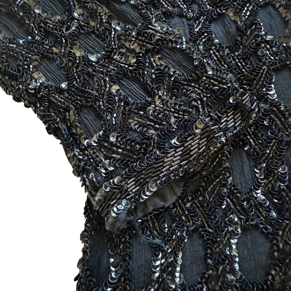 Vintage Scala Black Beaded Sequin Evening Jacket Art Deco Glam Cocktail Party L - Picture 3 of 9